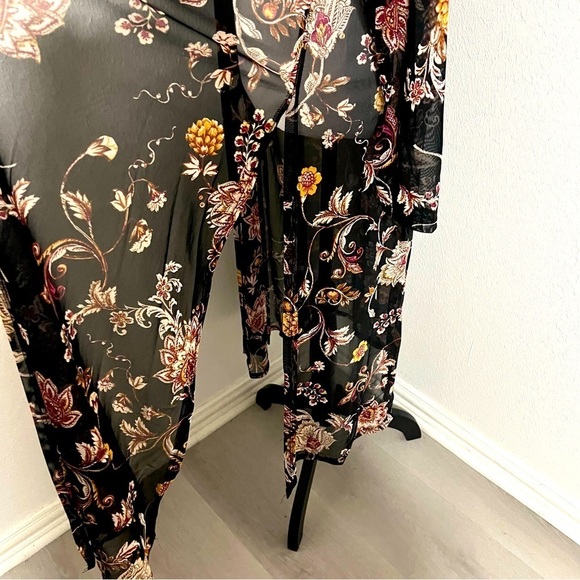 L.I.F.E Love Is For Eternity Large Blk Floral Chiffon Duster Kimono Translucent - Picture 7 of 10